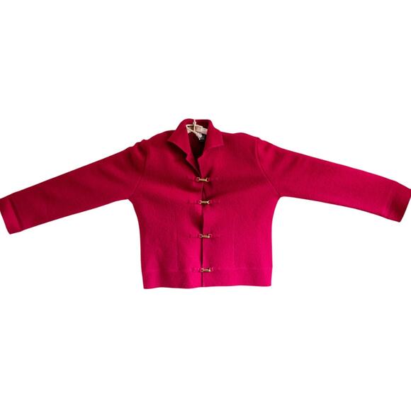 Worth Sz Large 100% Wool Jacket Snap Clip Closure Red Cropped Warm Cozy Bright - Picture 1 of 7